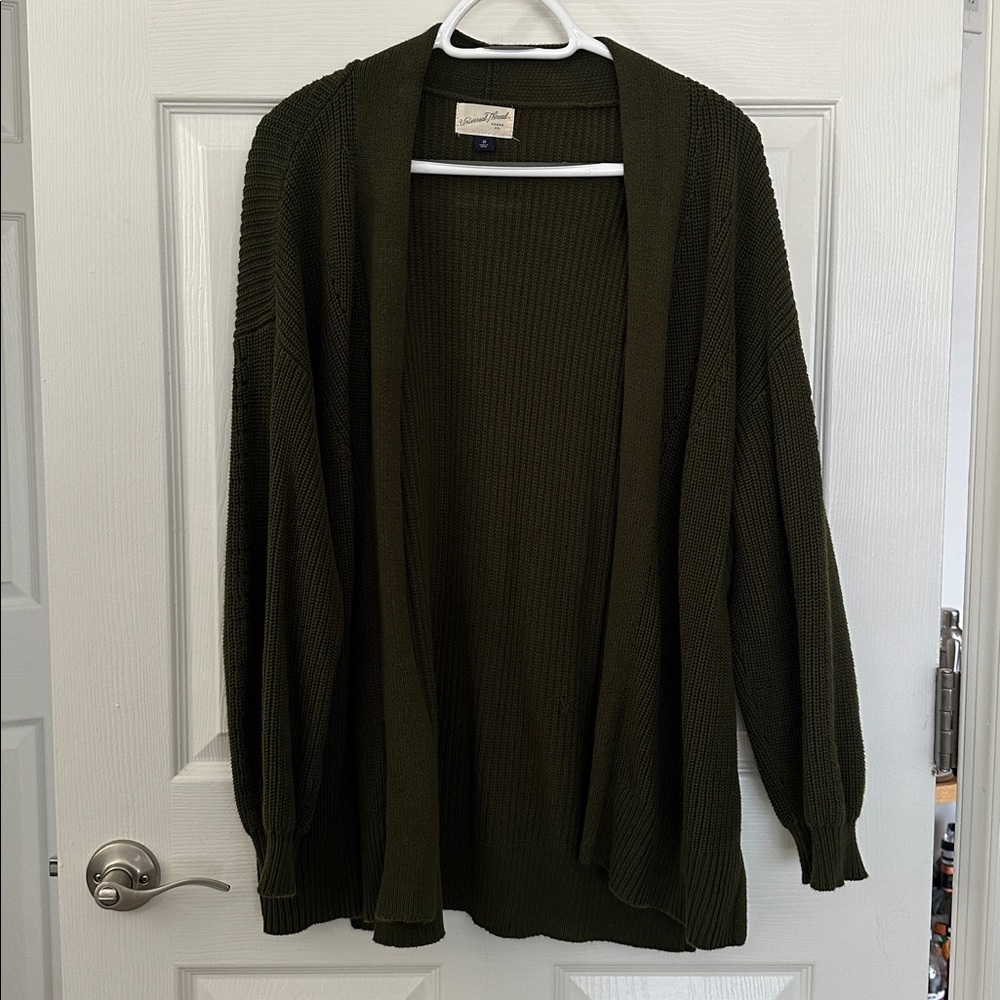 Dark Green Open Front Cardigan